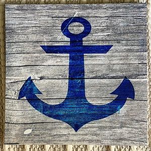 Beach decor/canvas.Blue anchor on grey-blue canvas